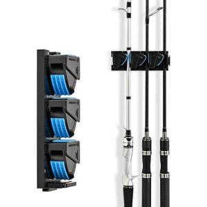 imageRESTCLOUD Wall Mounted Fishing Rod Holder Vertical Rack for Garage Storage Fits 319mm Rod Diameter 9 Slots3 Slots