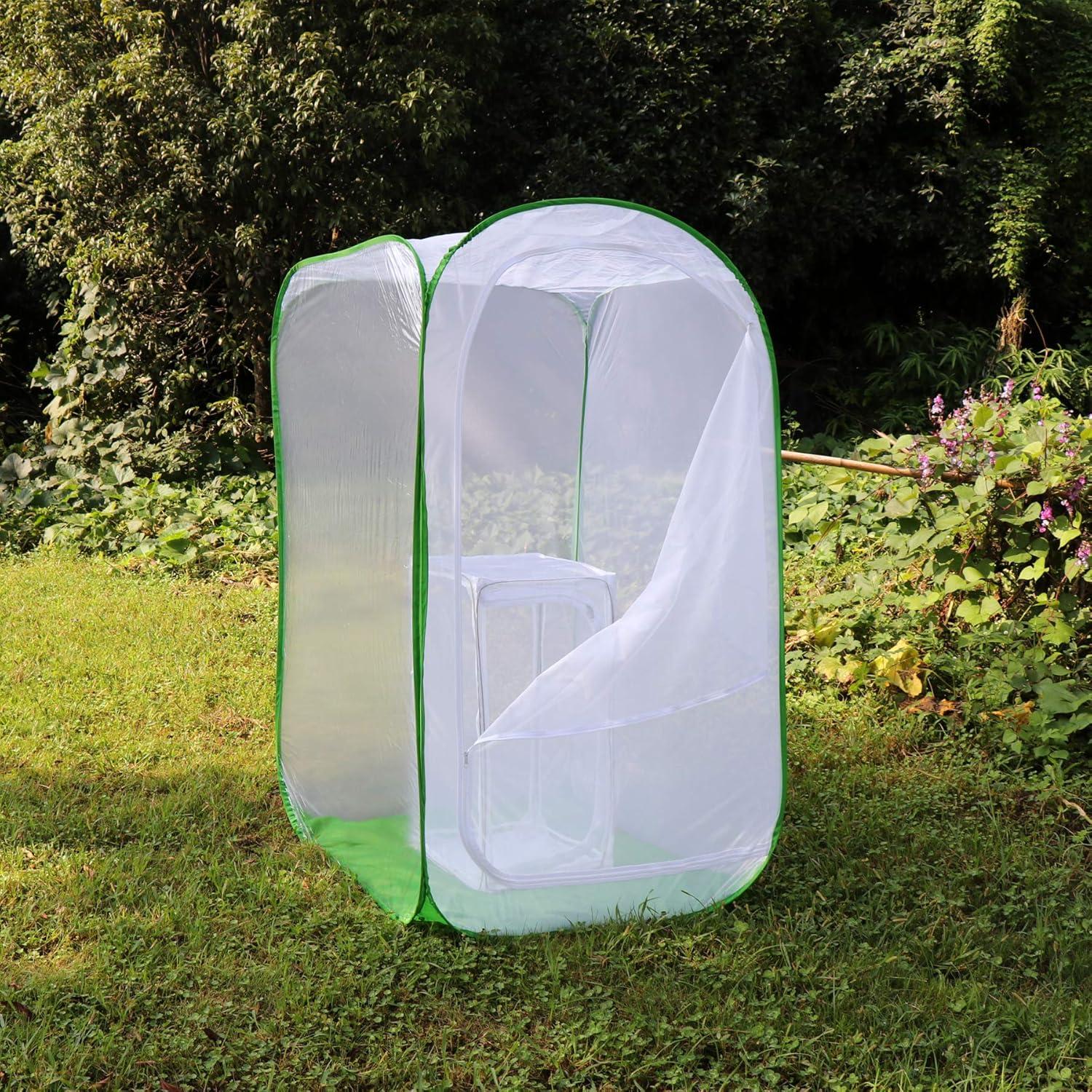 image4 Feet Extra Large Monarch Butterfly Habitat Giant Collapsible Insect Mesh Cage Terrarium Popup White  Green 28 x 28 x 48 InchesWhite  Green