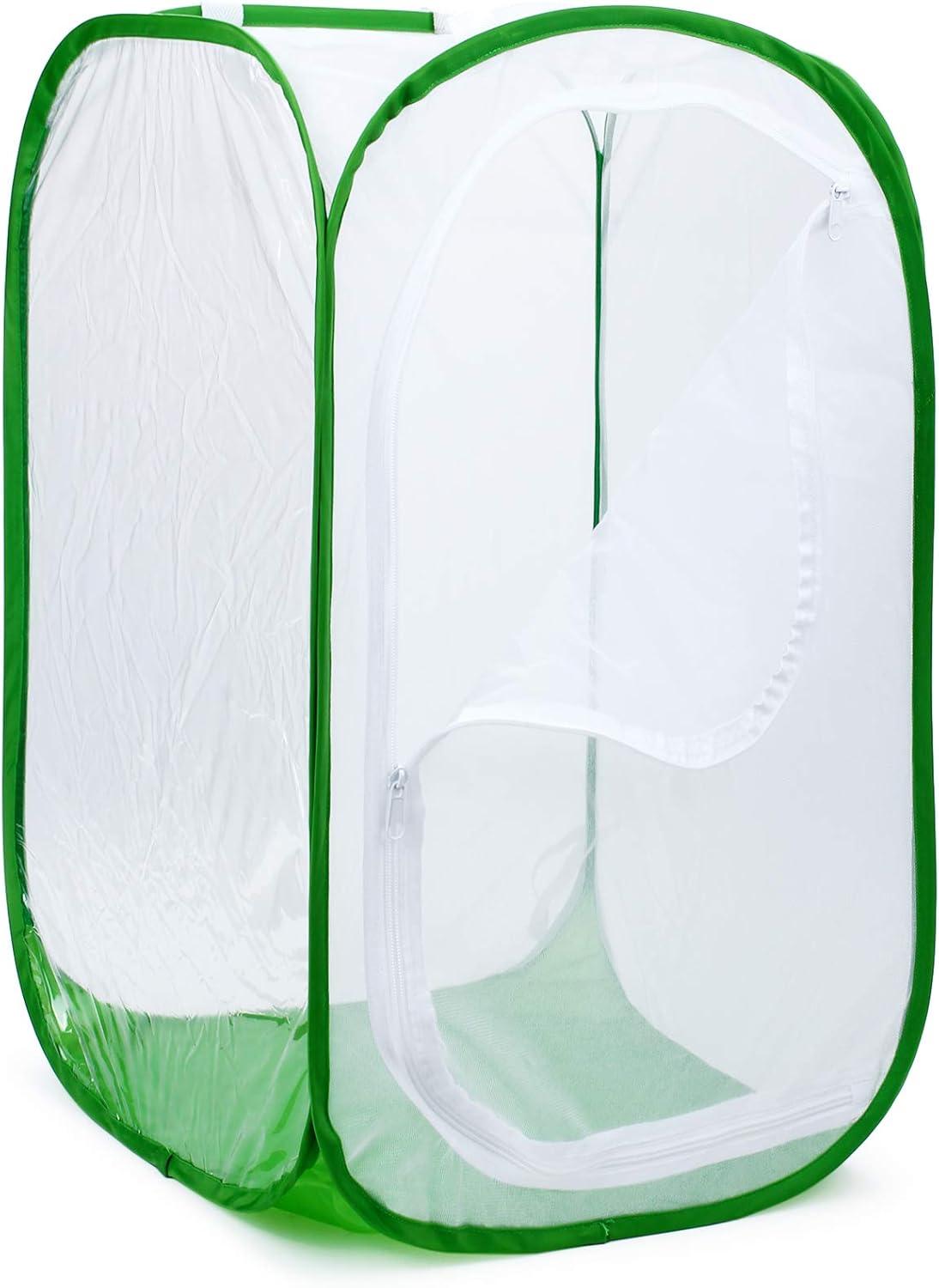 image4 Feet Extra Large Monarch Butterfly Habitat Giant Collapsible Insect Mesh Cage Terrarium Popup White  Green 28 x 28 x 48 InchesWhite  Green