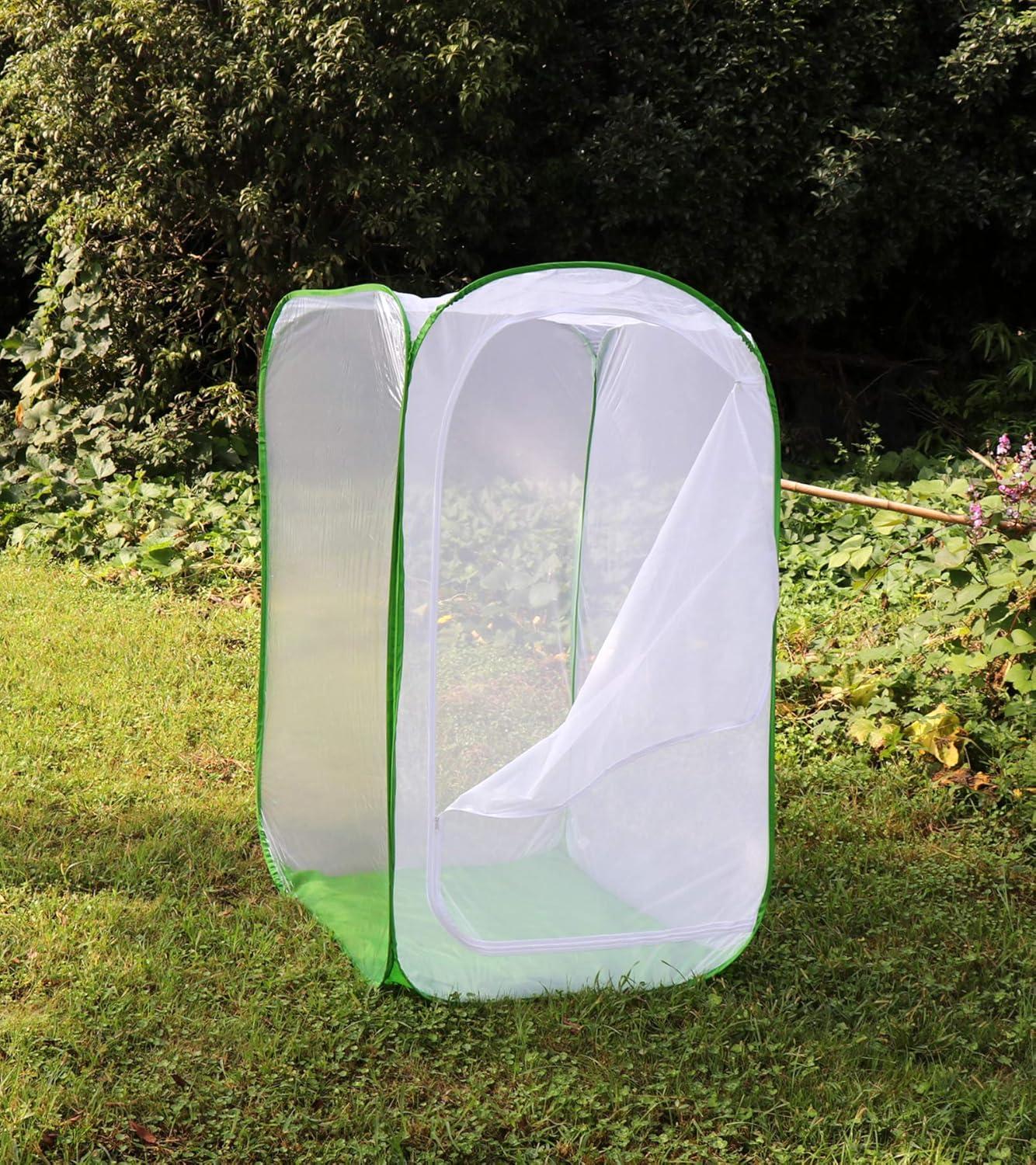 image4 Feet Extra Large Monarch Butterfly Habitat Giant Collapsible Insect Mesh Cage Terrarium Popup White  Green 28 x 28 x 48 InchesWhite  Green