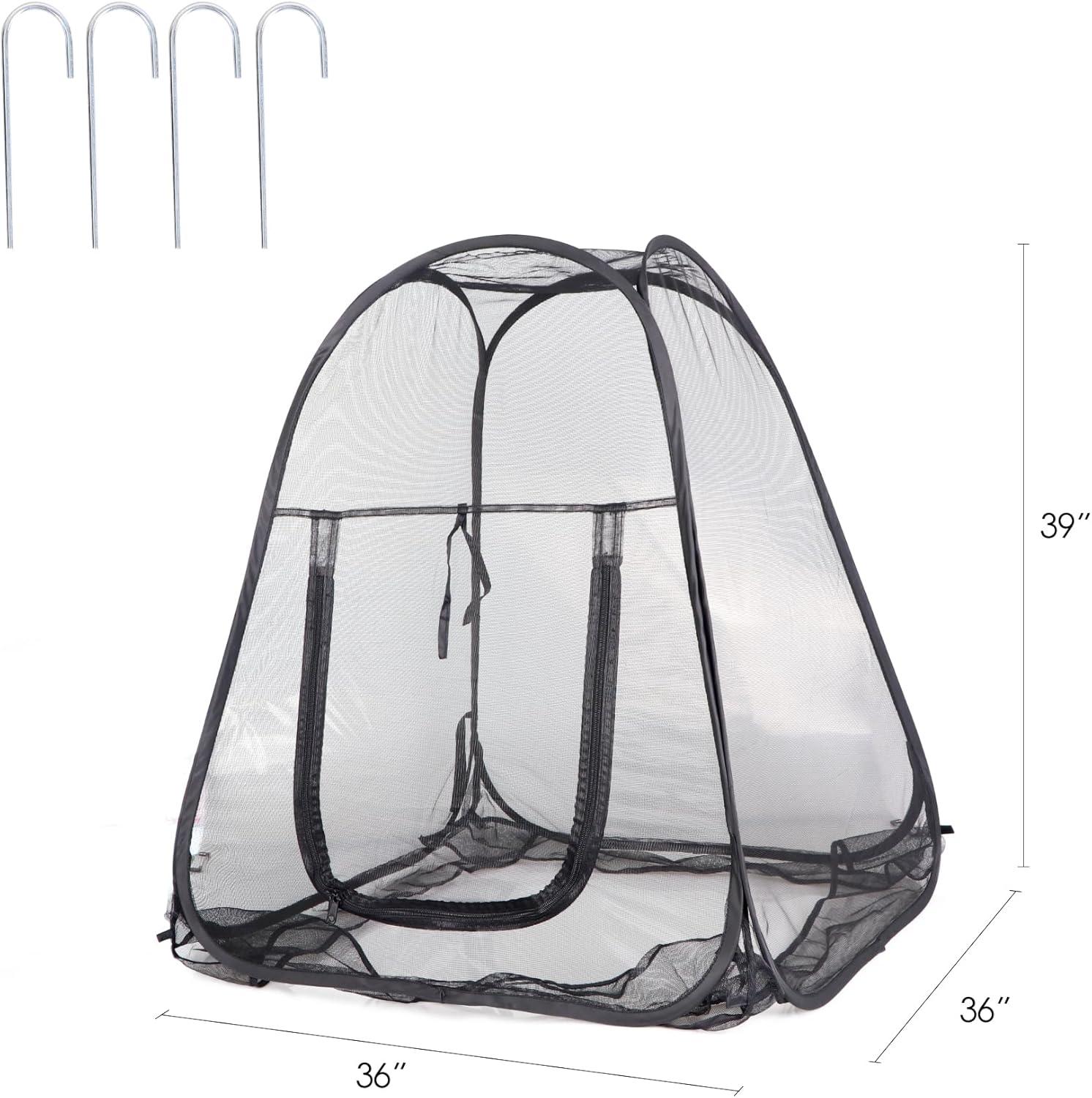 imageMesh Plant Cover from Animals Plant Netting Pest Guard Cover Plant Tent Cage Popup with 4 Stakes for Vegetables Fruits Flowers 28 x 28 x 32 InchesBlack