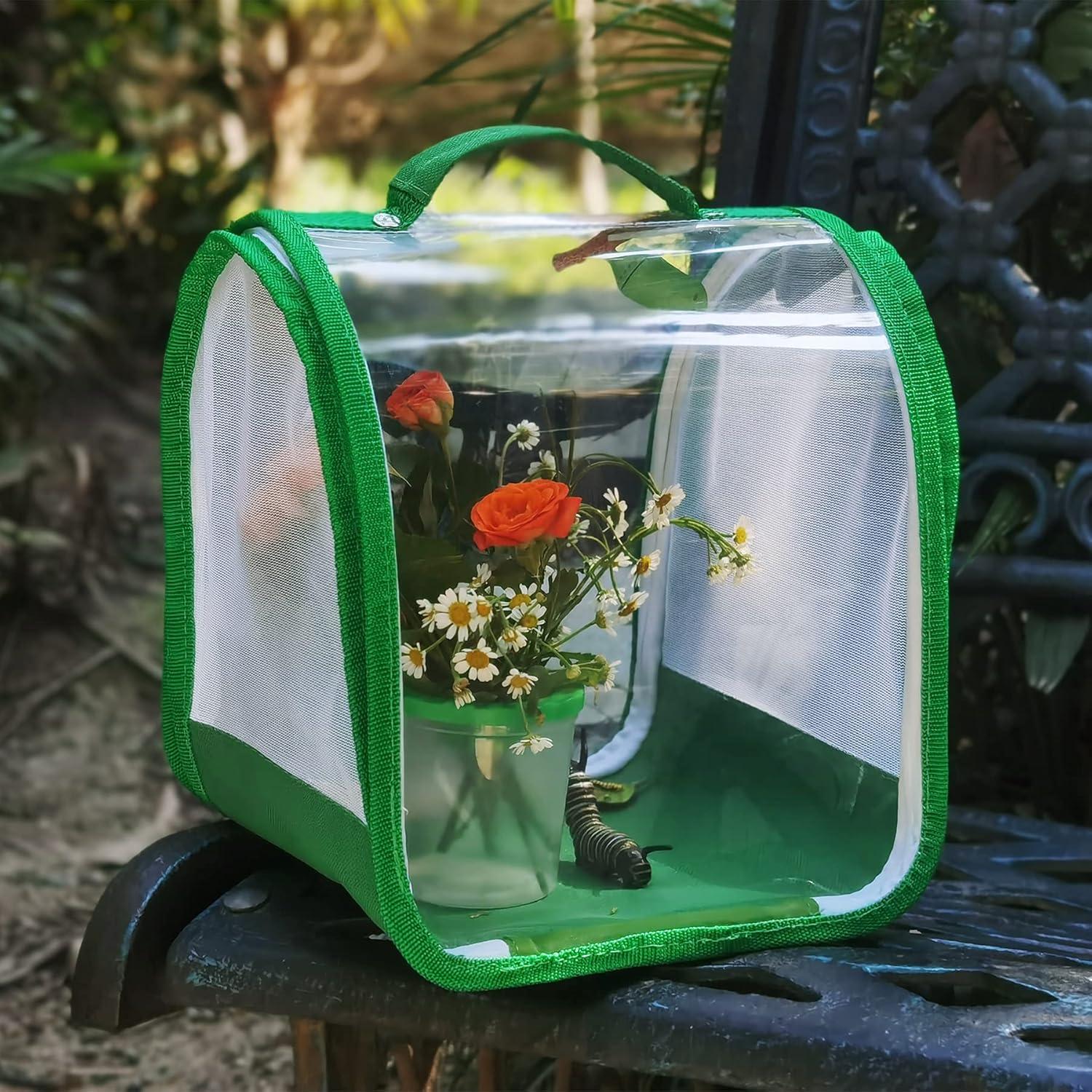 imageSmall Butterfly Habitat Insect Mesh Cage Caterpillar Enclosure Critter Cage Bug Terrarium Portable Carry Handle Easy to Observe 8 x 8 x 8 Inches