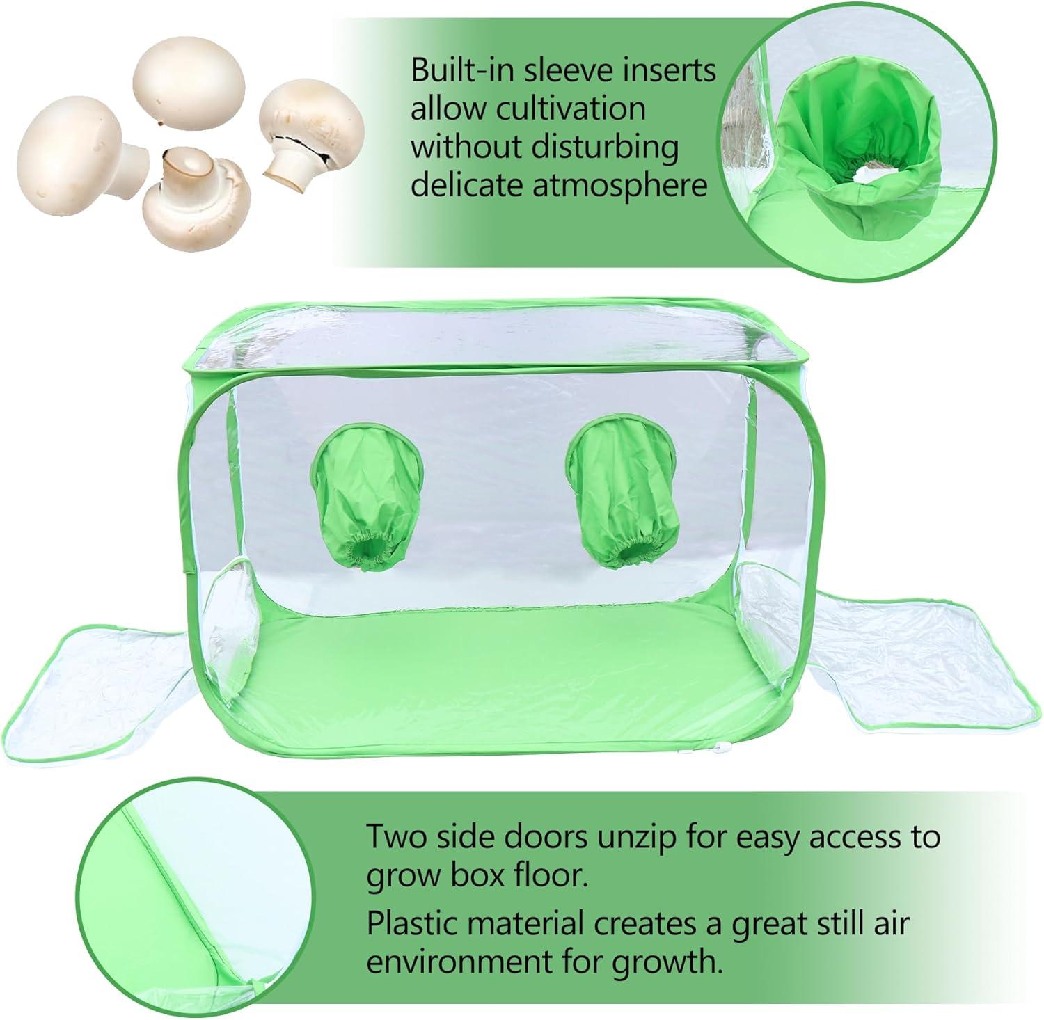 imageStill Air Grow Box Portable Mushroom Grow Tent with Hand Holes Clear PVC with Green Trim Collapsible Design 24 x 24 x 36 Inches