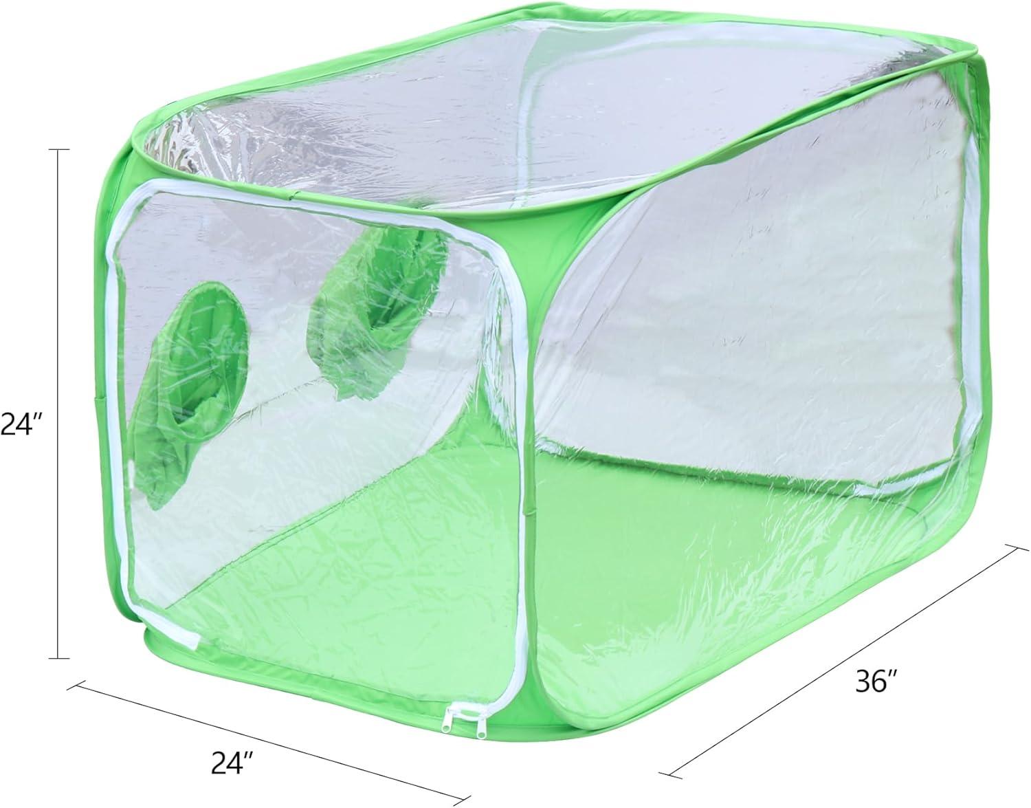 imageStill Air Grow Box Portable Mushroom Grow Tent with Hand Holes Clear PVC with Green Trim Collapsible Design 24 x 24 x 36 Inches