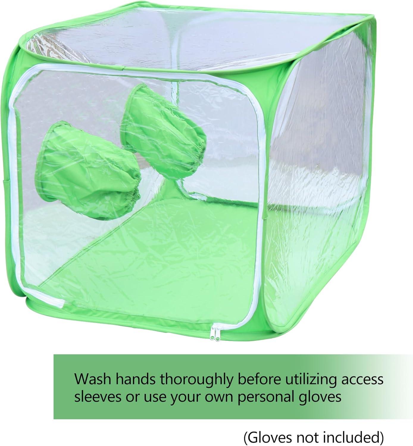 imageStill Air Grow Box Portable Mushroom Grow Tent with Hand Holes Clear PVC with Green Trim Collapsible Design 24 x 24 x 36 Inches