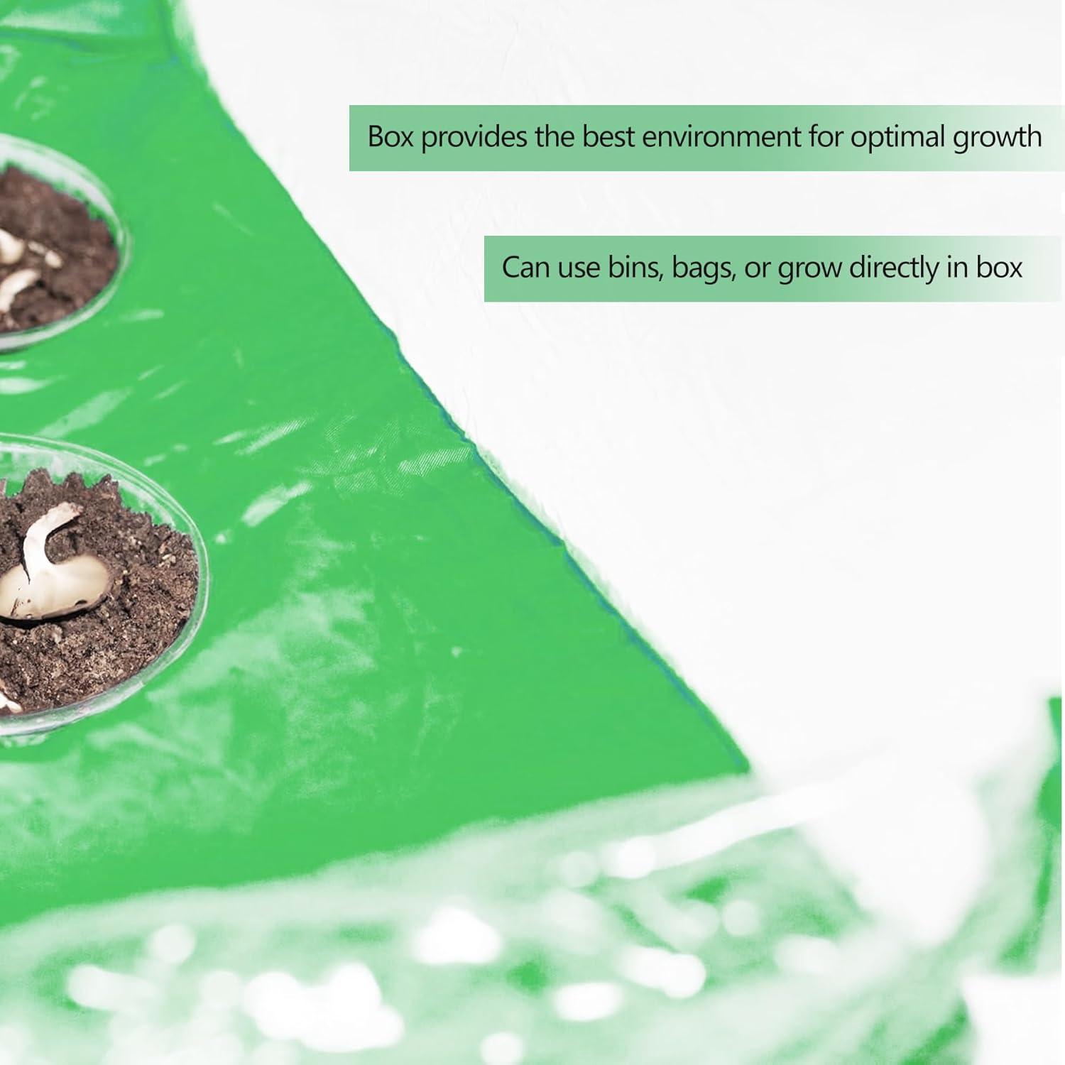 imageStill Air Grow Box Portable Mushroom Grow Tent with Hand Holes Clear PVC with Green Trim Collapsible Design 24 x 24 x 36 Inches