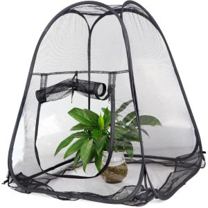 imageMesh Plant Cover from Animals Plant Netting Pest Guard Cover Plant Tent Cage Popup with 4 Stakes for Vegetables Fruits Flowers 28 x 28 x 32 InchesBlack