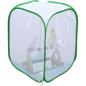 imageCollapsible Mesh Bird Cage for Song Bird Bird Cage Seed Catcher White Large Parakeet Cages PopUp Design 18 x 18 x 46 Inches